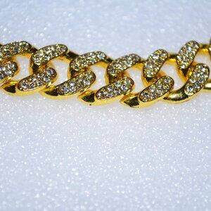 Men Women Hip Hop Necklace with 13mm Crystal Chain Rhinestone Gold Color